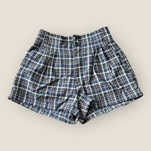 American Eagle High Waisted Plaid Mom Shorts Size 6 Black Pink White Plaid